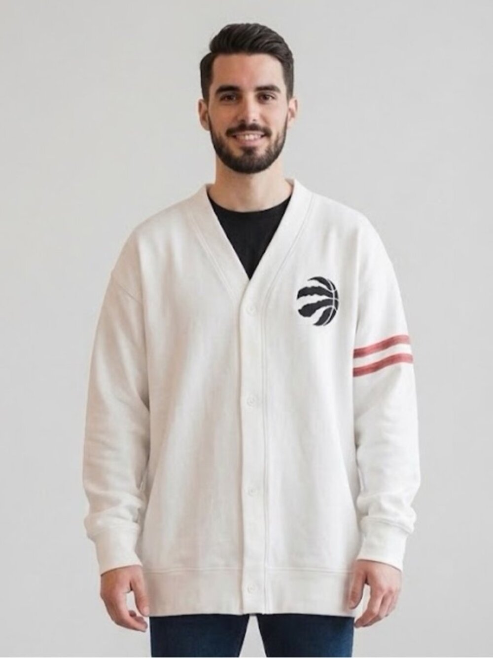 NBA Toronto Raptors Cardigan Sweatshirt Varsity Streetwear NWT Mens Medium White